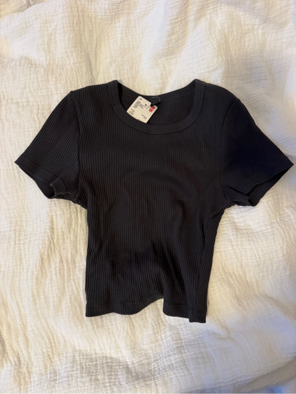 Uniqlo new women women’s ribbed crew neck short sleeve cropped t shirt